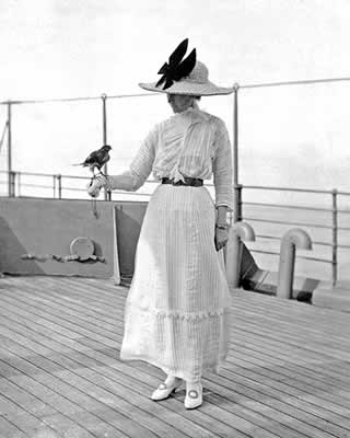 Mrs Fitzroy on board with one of her many Indian birds given to her by a maharaja